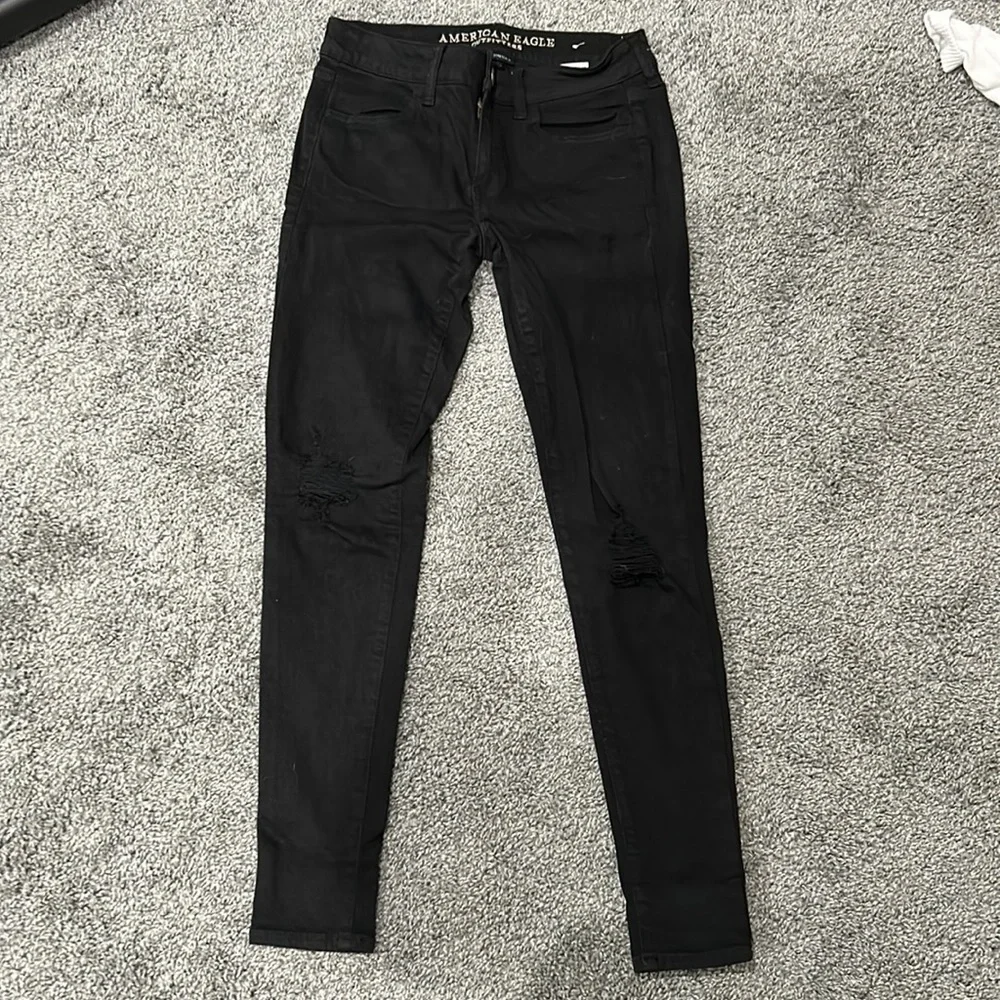 AEO super stretch x black distressed leggings | 2 - Picture 3 of 8